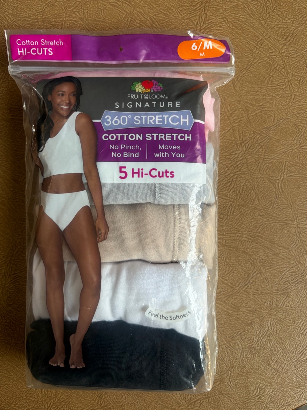Fruit of the Loom 5-Pack Hi-Cut Cotton Stretch Panties - White, Beige, Black